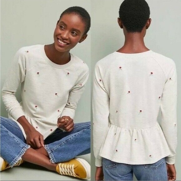 T.La Cream Peplum Sweatshirt with Rose 🌹 Accents - Picture 1 of 7